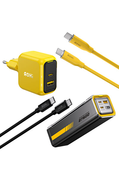 Aohi Magcube 67W 2 Portlu Şarj Adaptörü, 27.600 mAh 240W PD3.1 Powerbank, 140W 1m PD 3.1 480Mbps Süp