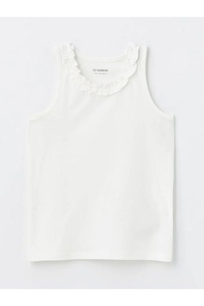 LC Waikiki Lcw Kids Ecru Crew Neck Ruffle Detailed Girl's Undershirt