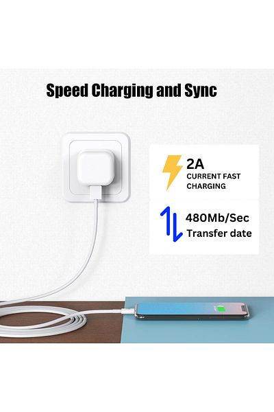 OEM USB to Lightning 2A Data Cable for iPhone/iPad - 1 meter - White (Fast Charging)