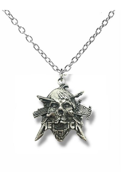 Herşey Nota Metallica Guitarhead Silver Color Unisex Necklace with Skull Figure – Rock and Metal Style Jewelry
