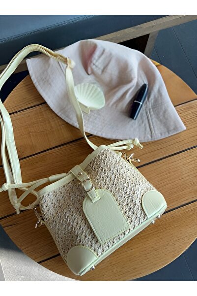 Daj Company Mini geantă pentru femei, împletită cu paie, model cu închidere c...