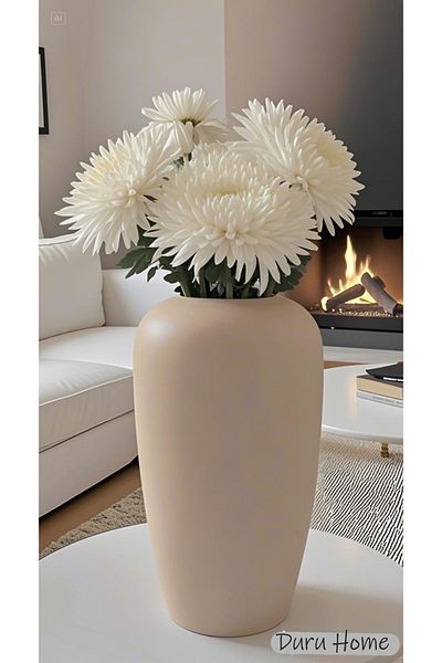 Lui Tasarım Nordic Style Large Size Modern Stylish Ceramic Beige Color Hera Vase 26 cm