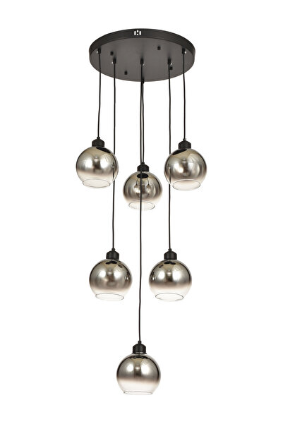 Avizemoda Side 6 lı Krom Camlı Salon Oturma Odası Modern Sarkıt Avize - (Siya...