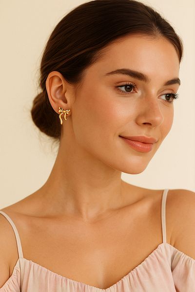 Luminos Butik Elegance in Sculpture Form: Metal Bow Earrings Mk008-Gold
