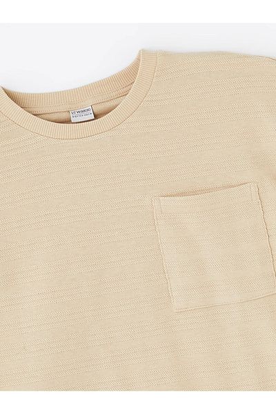 LC Waikiki Lcw Kids Beige Oversize Textured Boy's T-Shirt