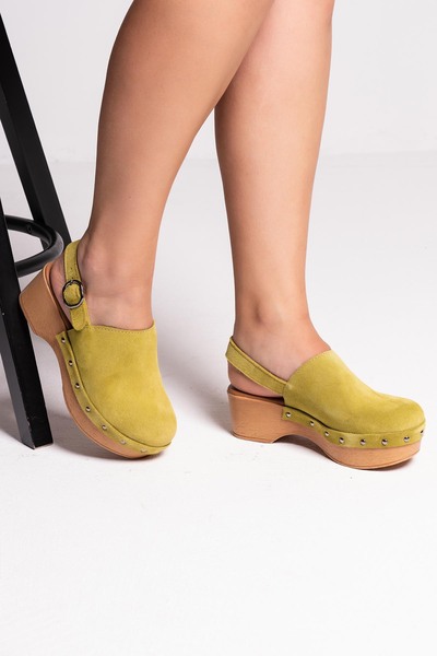 PASSAGE SHOES Women's Genuine Leather Clogs Sandals 6314 Pistachio Green