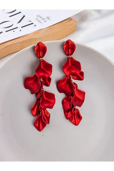 SYGGY Red Petal earrings, flower petal pattern, red color
