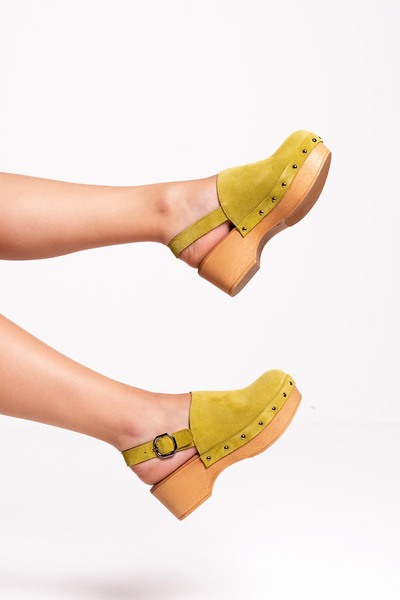 PASSAGE SHOES Women's Genuine Leather Clogs Sandals 6314 Pistachio Green