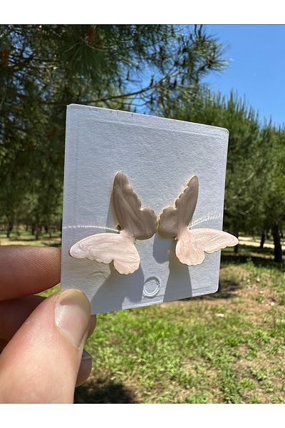 Claritas Takı Pink Enamel Design Butterfly Earrings