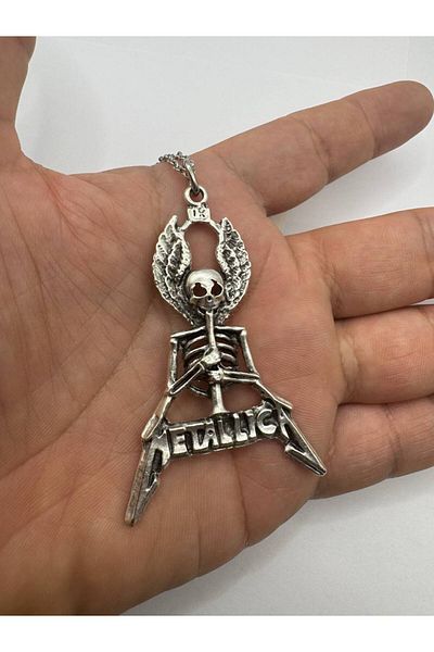 Herşey Nota Metallica Winged Skeleton Silver Color Unisex Necklace – Rock and Metal Style