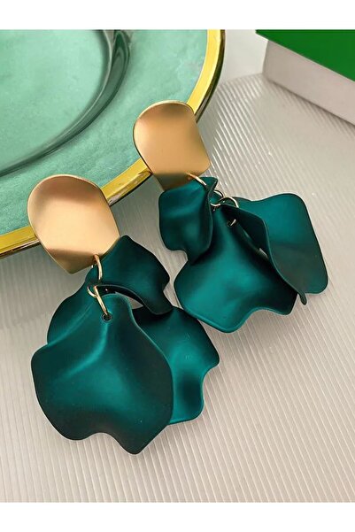 SYGGY Cercei SYGGY®, model petale, verde inchis/turcoaz, 7.8cm