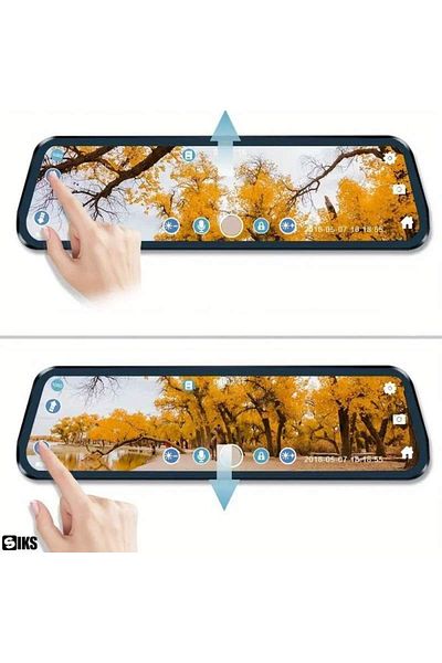 SIKS Full Hd 1080p Mirror Type Car Dash Camera, Simultaneously Records Front, 9 Inch Touch Screen