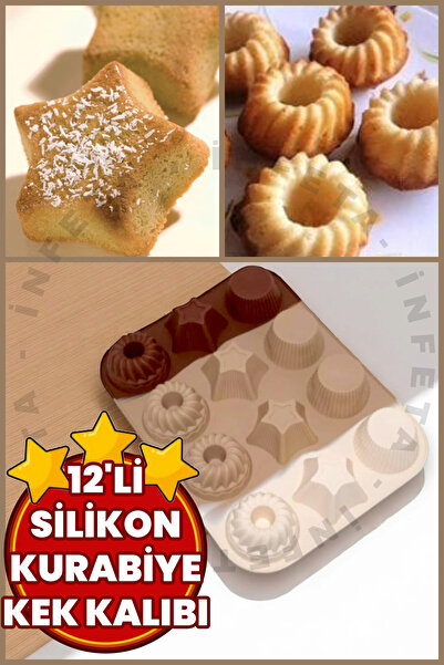 İnfeta 12 Bölmeli Silikon Kek Kalıbı Yapışmaz Donut Kurabiye Tart Kek Muffin Ekler Kalıbı