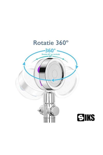 SIKS Shower Head with MOV Propeller and Turbo Jet Type Vortex, 360° Rotating Head and On/Off Button