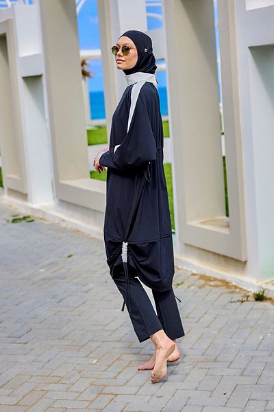 Marina Black Hidden Zipper Fully Covered Hijab Swimsuit M2521-3