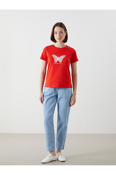 LC Waikiki New Season Crew Neck Printed Combed Cotton Women's T-Shirt - S5Jd43Z8