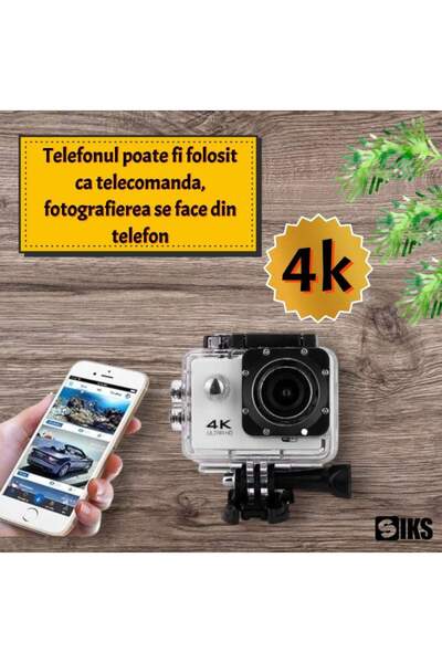 SIKS 4k Sports Camera, Waterproof, Photo/Video, LCD Screen, White