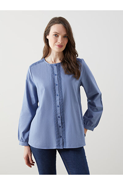 LC Waikiki New Season from Güli̇s Gi̇yi̇m Blue Crew Neck Lace Detailed Women'...