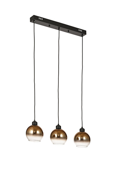 Avizemoda Side 3 lü Yemek Masası Üstü Kahve Camlı Modern Sarkıt Avize - (Siya...