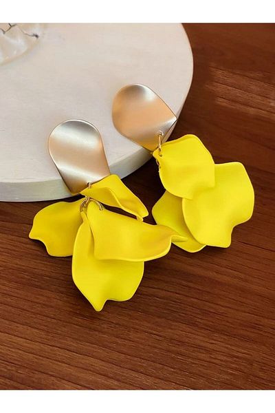 SYGGY SYGGY® earrings, petal pattern, yellow, 7.8cm