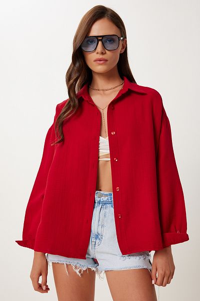 Lovelyİstanbul Cămașă oversize de muselină ROȘU CLARE LRG0027