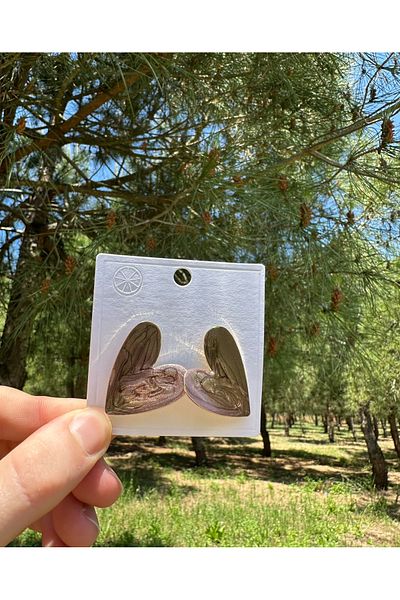 Claritas Takı Brown Colored Enamel Heart Earrings