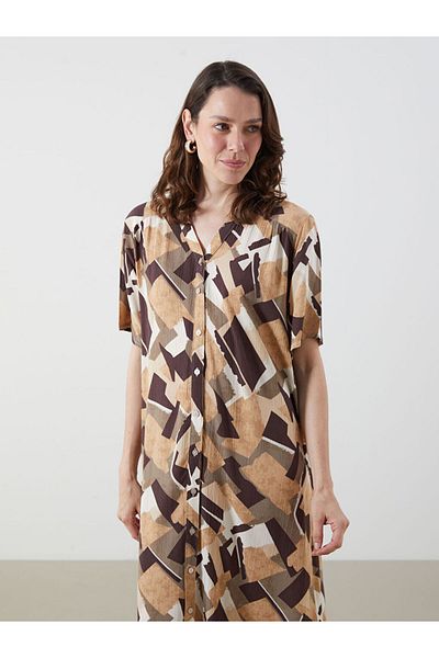 LC Waikiki Lcw  Collar Patterned Shirt Dress