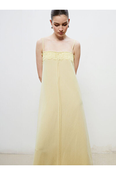 LC Waikiki New Season from Güli̇s Gi̇yi̇m Yellow Square Collar Linen Blend Su...