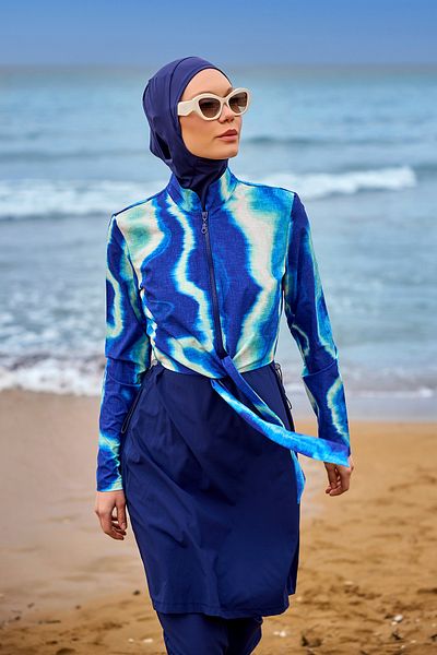 Marina Swimwear Navy Blue Full Covered Hijab Swimsuit with Stopper and Water Repellent Fabric M2530-2