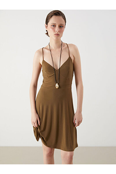 LC Waikiki New Season from Güli̇s Gi̇yi̇m Brown Heart Neck Strap A-Line Dress
