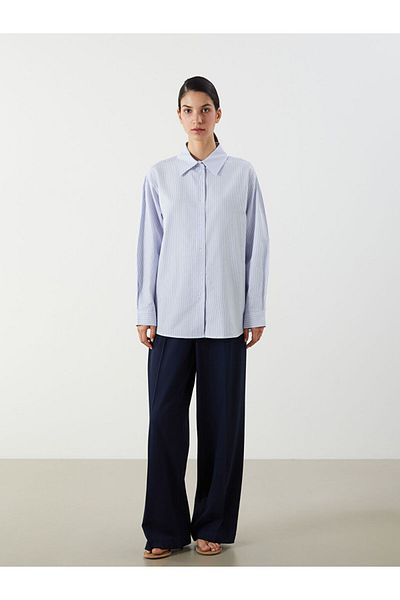 LC Waikiki Cămașă pentru femei din poplin oversize cu dungi de sezon nou - S5P267Z8