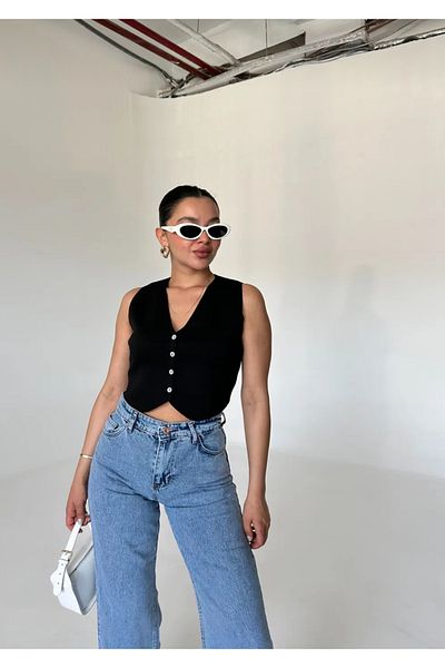 ASM Fashion Women's V-Necklace Button Knit Vest