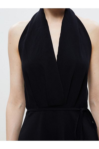 LC Waikiki Lcw Halter Neckline Belted Satin Dress