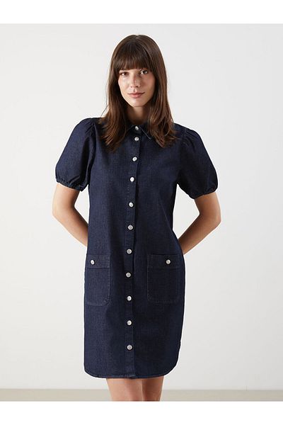 LC Waikiki Shirt Collar Mini Jean Dress