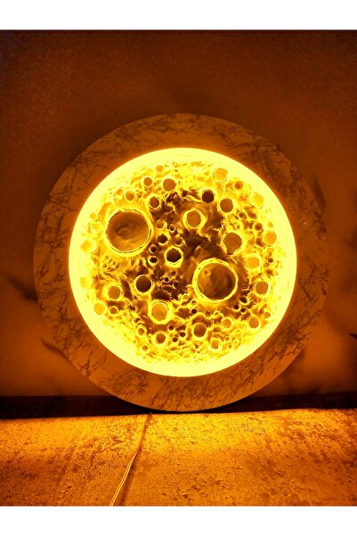 glow moon Ay tablo/Dolunay tablo/ Amber Işıklı Ay Figürlü Gece Lambası | Mermer Desenli Dekoratif LED Lamba
