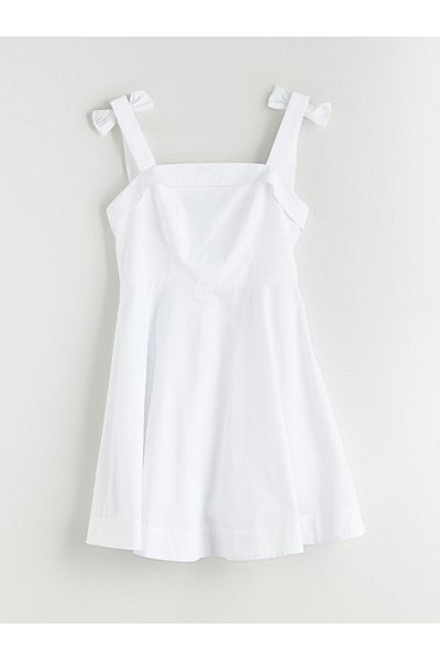 LC Waikiki Lcw Square Collar Waist Sit Poplin Mini Dress Fast Fashion