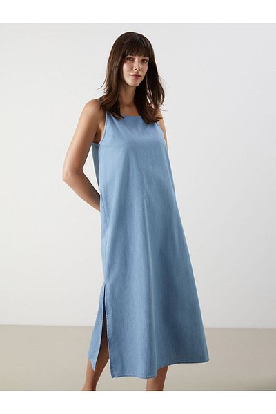 LC Waikiki Indigo U Neck Strap Jean Dress