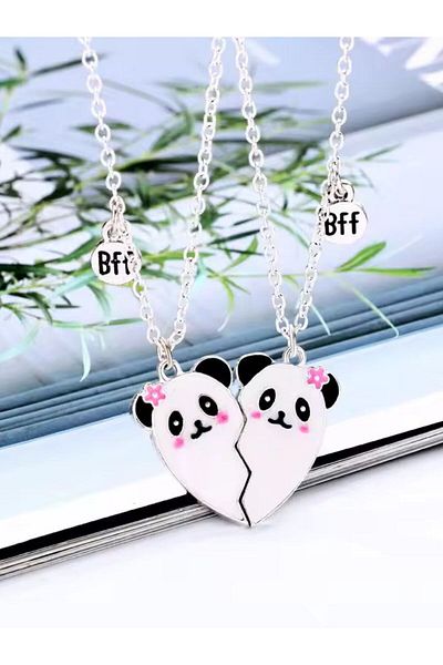 SYGGY Set de 2 lantisoare, inscriptie Best Friend cu pandantiv PANDA BFF