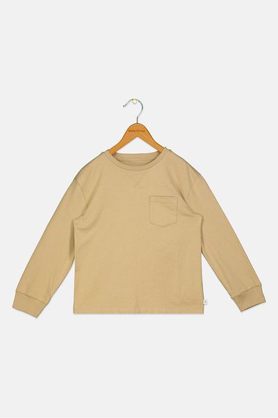 GAP Kids Boy Long Sleeve Solid T Shirt, Beige