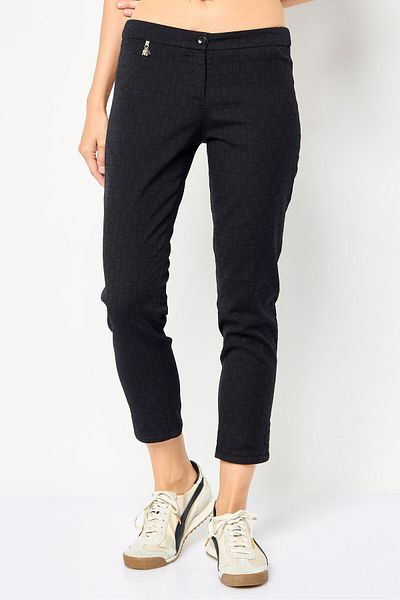 Harmont & Blaine Women Regular Fit Art Deco Pattern Cropped Pants, Black
