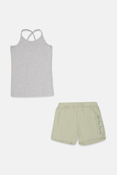 Tchibo Kids Girl 2 Pieces Pajama Set, Grey and Olive
