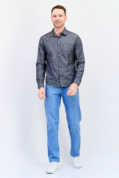GAP Men Regular Fit Long Sleeves Chambray Casual Shirt, Washed Black