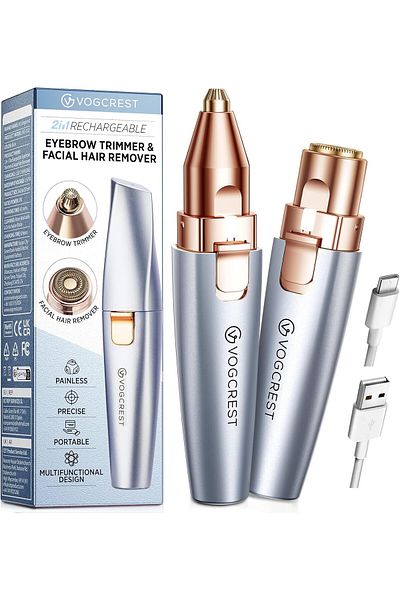 VG VOGCREST Rechargeable Eyebrow Trimmer & Facial Hair Remover for Women, 2 IN 1 Eyebrow Razor and Flawless Hair