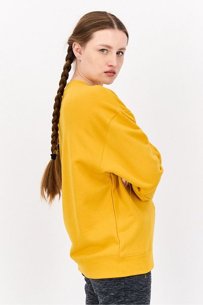 adidas Women Sportswear Fit Long Sleeves Outdoor Sweatshirt, Mustard