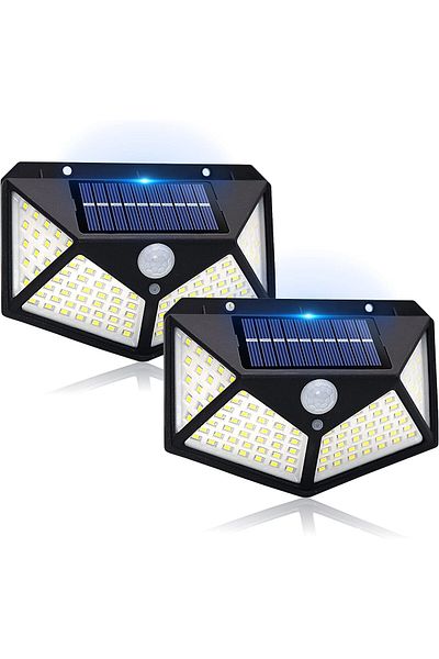 OEM Lampă solară de exterior, rezistentă la apă IP65, 100 LED-uri, 2 buc, neagră