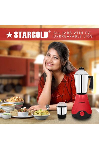 Generic STARGOLD 600W 2-in-1 Mixer Grinder with Stainless Steel Jars – Multi-Purpose Kitchen Grinder, Red