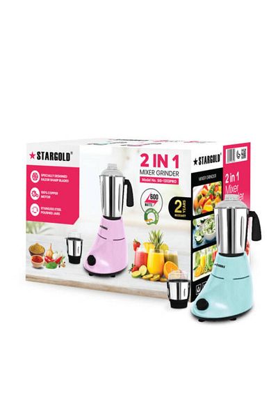 Generic STARGOLD 600W 2-in-1 Mixer Grinder with Copper Motor & Razor Sharp Blades – Stainless Steel Jars