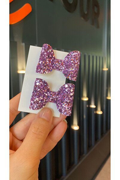 Little Sparkle Co. Lila Simli Glitter Fiyonk Toka Seti 2’li