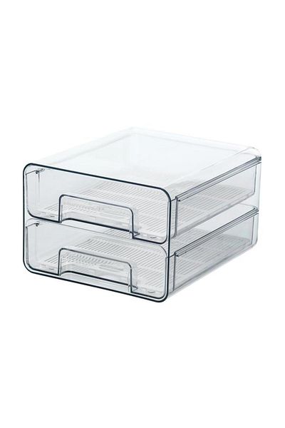 Generic Felli 2-Tier Plastic Rectangular Fridge Organizer Drawer Clear Y1K110158