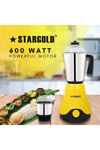 Generic STARGOLD 600W 2-in-1 Mixer Grinder with Stainless Steel Jars – Multi-Purpose Kitchen Use, Yellow